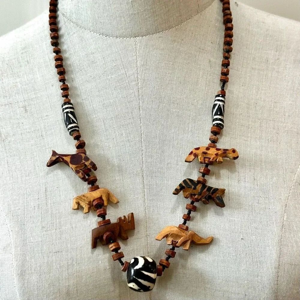 African wooden beaded animal beaded necklace
